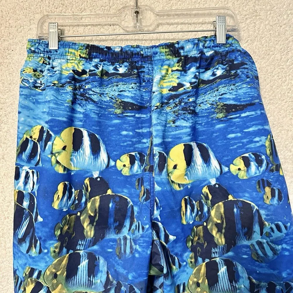 Vintage Men's Nautica Aquarium Pattern Navy‎ Swim Trunk Shorts Size Large